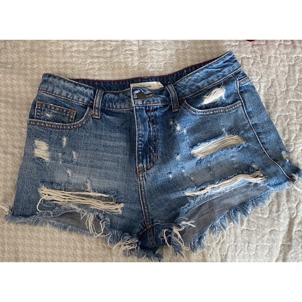 Blue Ripped Denim Shorts High Waist.